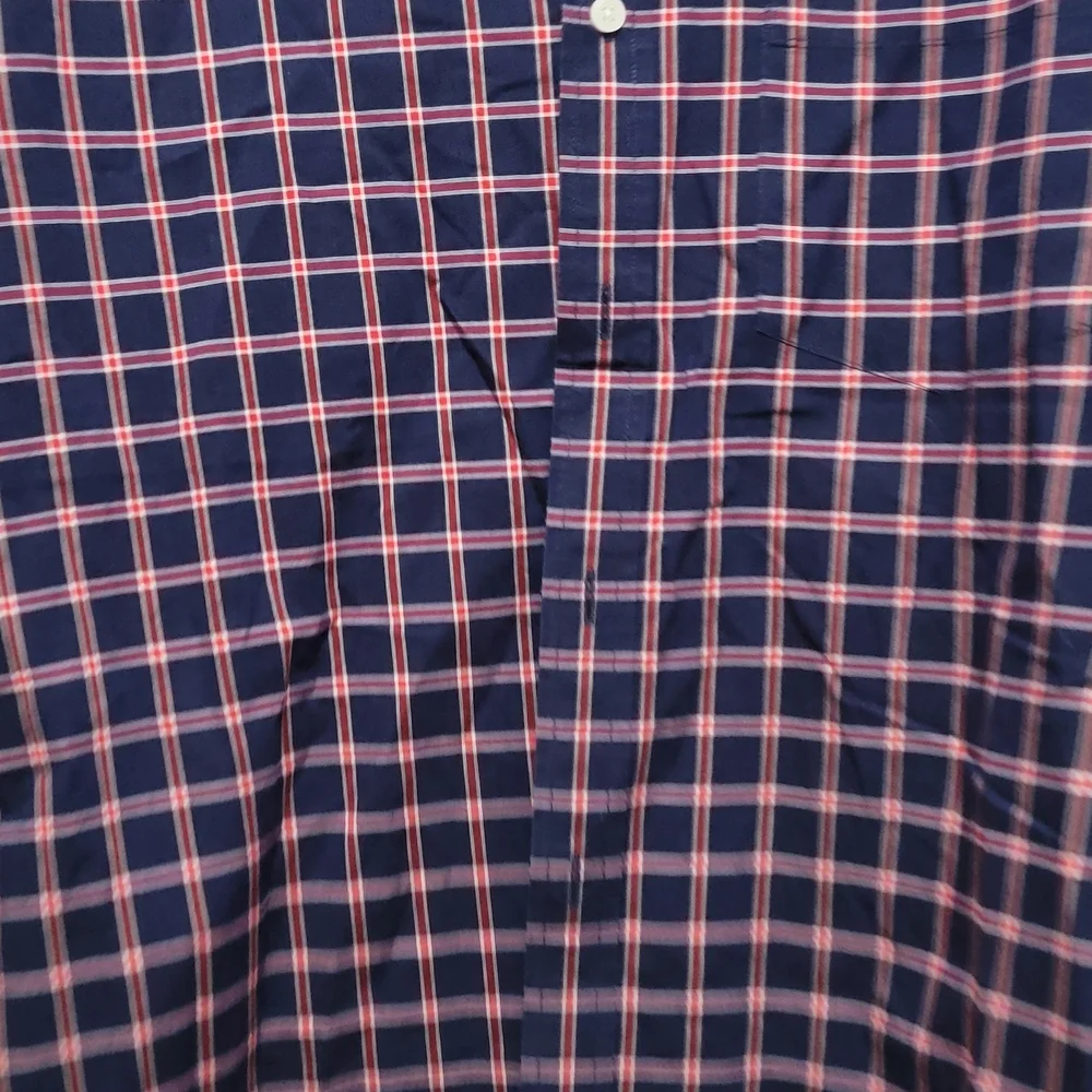 Banana Republic Men's Navy and Pink Checkered Shirt Long Sleeve